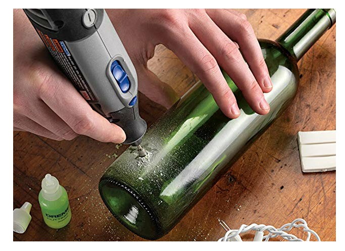 Dremel power tool drilling glass from www.ladiestoolkit.com